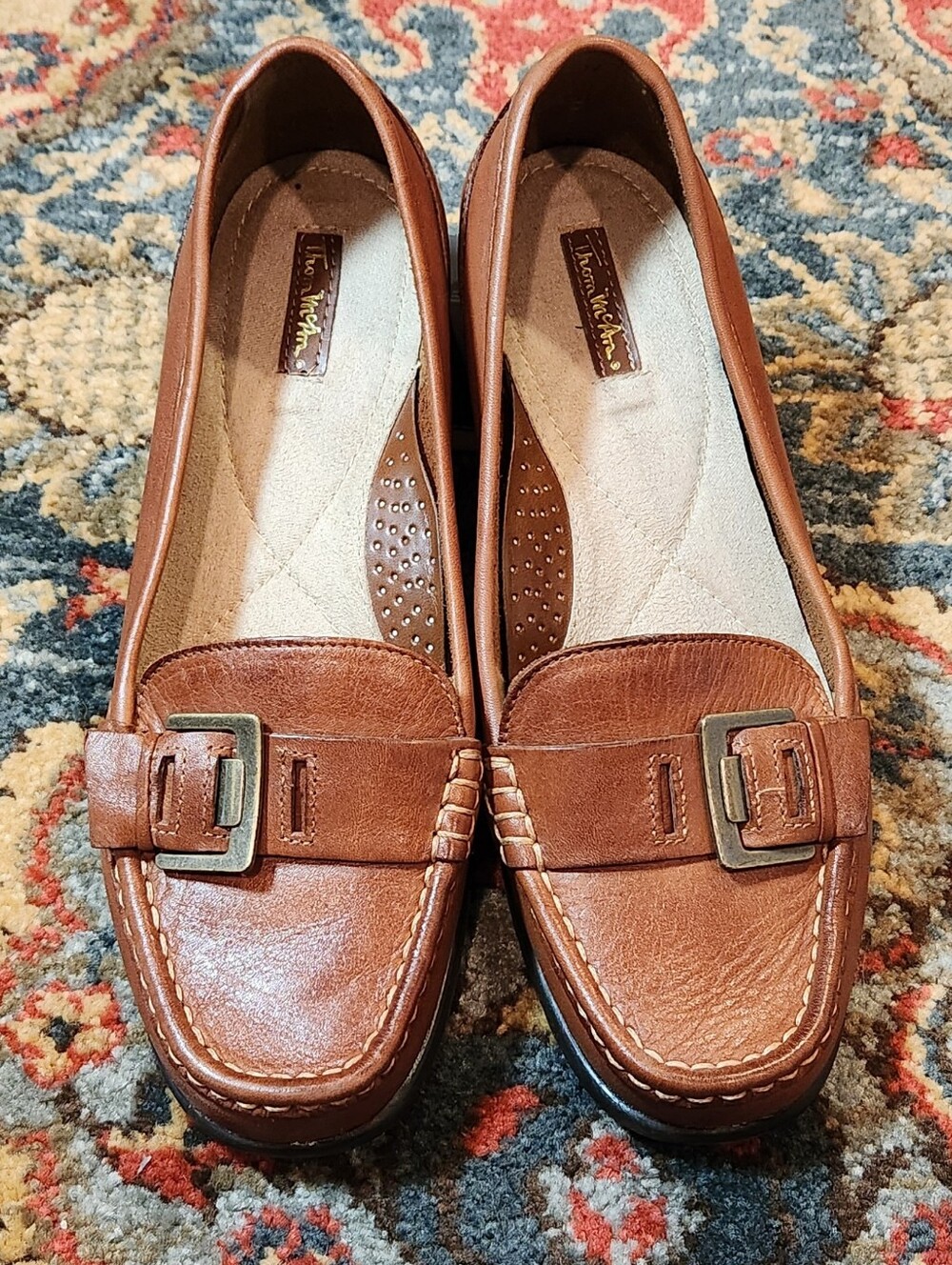 Thom McAn Cognac Leather Buckle Loafers for Women Sz 8.5 W